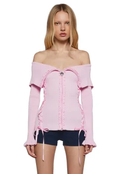 Sugar Thrillz Tops|Plus*Love’s A Game Knit Cardigan-Pink