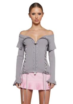 Sugar Thrillz Tops|Plus*Love’s A Game Knit Cardigan - Gray