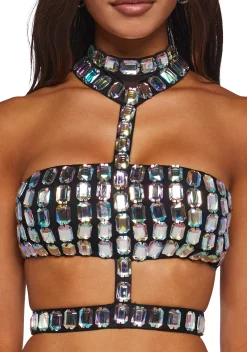 Club Exx Tops*Lust Sparks Rhinestone Harness Top