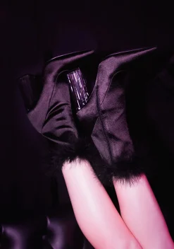 Sugar Thrillz Boots*Luv Me Or Hate Me Marabou Boots - Black