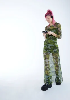 dELiA*s by Dolls Kill Dresses*Majorly In Love Camo Mesh Maxi Dress