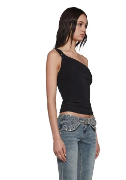 x_Blue Blush Tops*Meet Ups One Shoulder Top - Black