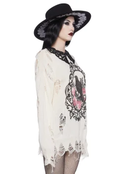 Widow Tops*Midnight Dreary Distressed Sweater