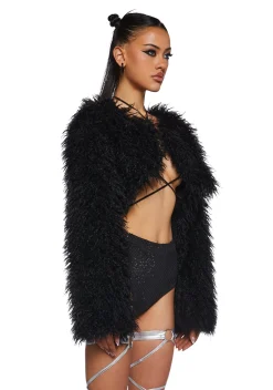 Club Exx Outerwear|Plus*Midnight Hype Faux Fur Shrug - Black