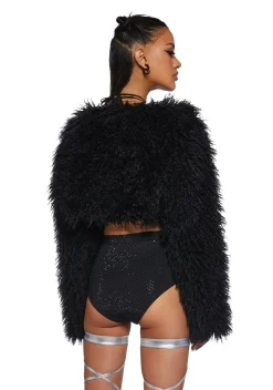 Club Exx Outerwear|Plus*Midnight Hype Faux Fur Shrug - Black