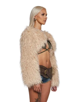 Club Exx Outerwear|Plus*Midnight Hype Faux Fur Shrug - Beige
