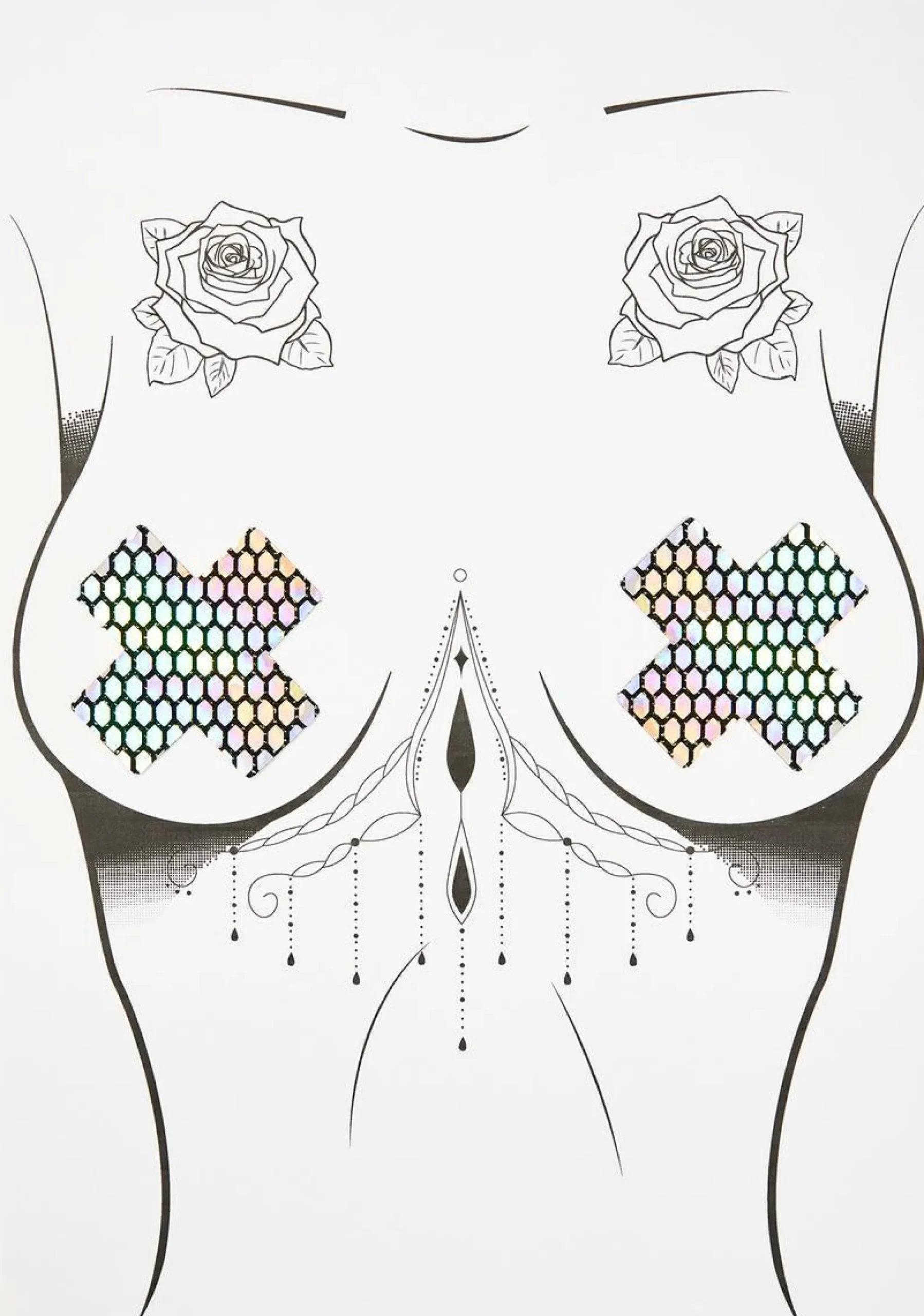 Neva Nude Beauty*Mirrored Holographic Cross Pasties