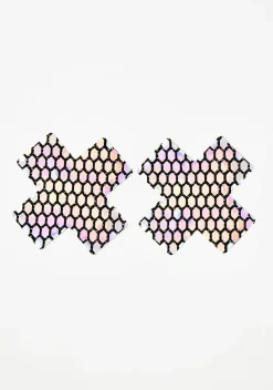 Neva Nude Beauty*Mirrored Holographic Cross Pasties