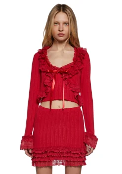 Sugar Thrillz Bottoms|Skirts*Mistletoe Moves Mini Skirt- Red