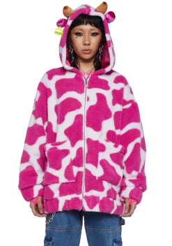 dELiA*s by Dolls Kill Outerwear|Plus*Moo-Tastic Mingle Hooded Sherpa Jacket