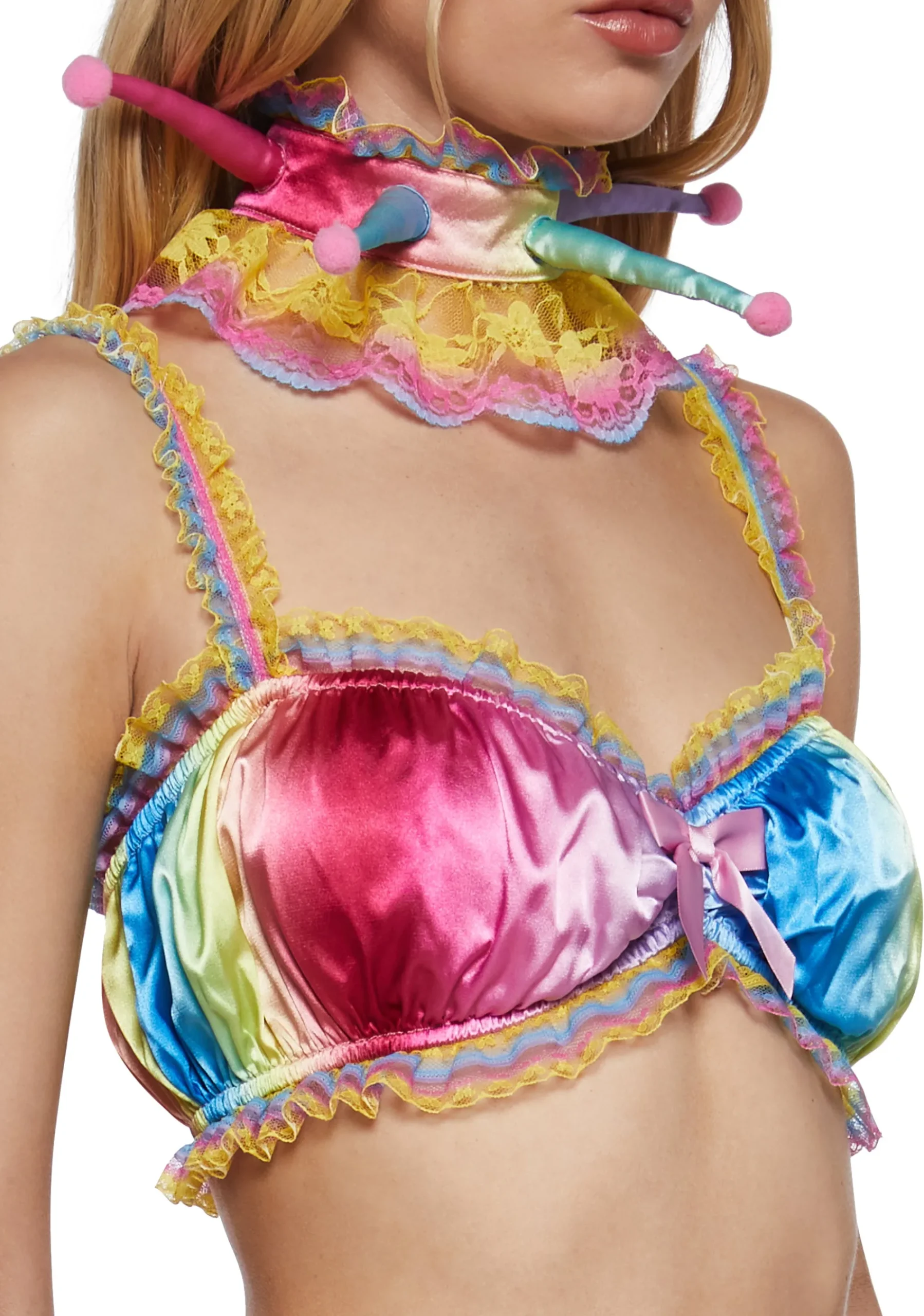 Club Exx Tops|Plus*Multicolor Trickery Crop Top And Collar Set
