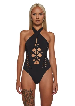 Club Exx Tops*Music Flash Shredded Bodysuit