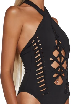 Club Exx Tops*Music Flash Shredded Bodysuit