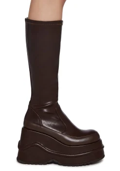 Current Mood Boots*New Fans Wedge Stretch Boots - Brown