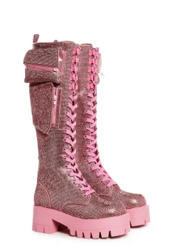 Sugar Thrillz Boots|Platforms*Obsidian Pocket Combat Boots - Rhinestone