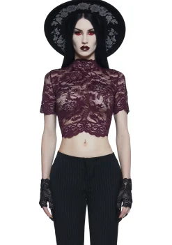 Widow Tops|Plus*Ominous Trance Lace Top - Wine