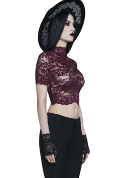 Widow Tops|Plus*Ominous Trance Lace Top - Wine