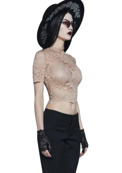 Widow Tops|Plus*Ominous Trance Lace Top - Light Brown
