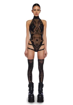 Club Exx Tops*Pixelated Images Bodysuit And Socks Set