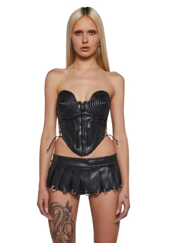 Namilia Bottoms|Skirts*Pleated Mini Skirt With Rings - Black