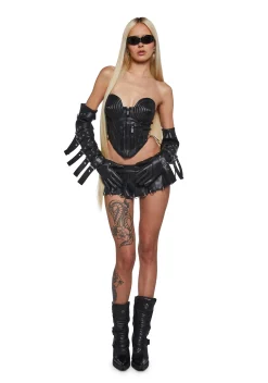 Namilia Bottoms|Skirts*Pleated Mini Skirt With Rings - Black