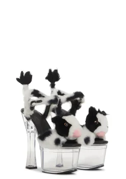 Sugar Thrillz Platforms|Heels*Plush Paws Platform Heels - Black/White