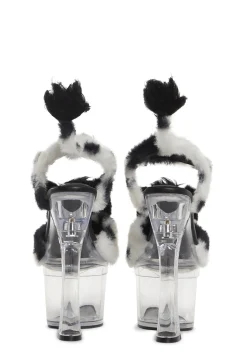 Sugar Thrillz Platforms|Heels*Plush Paws Platform Heels - Black/White