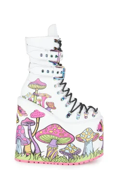 Current Mood Boots|Platforms*Psychedelic Fairytale Double Stack Traitor Boots - White