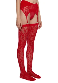 x_Leg Avenue Socks & Tights*Pull You Close Garter Set - Red
