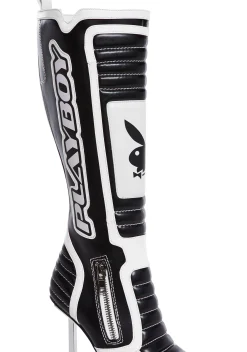 Playboy by Dolls Kill Boots*Revved Up Ready Moto Boots - White