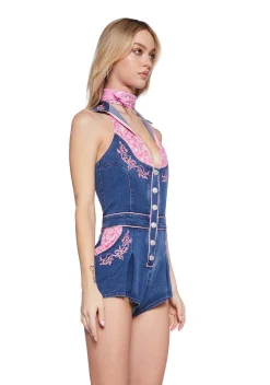 Sugar Thrillz Jumpsuits & Rompers*Rodeo Rendezvous Denim Romper - Blue