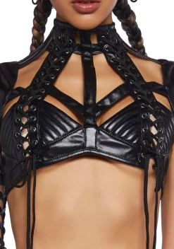 Club Exx Tops*Rude Awakening Harness Bra Top - Black