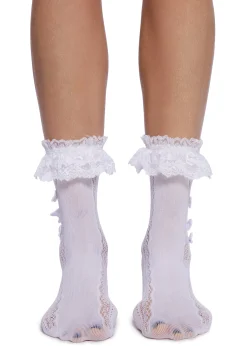 x_Leg Avenue Socks & Tights*Shadow Lace Crew Socks - White