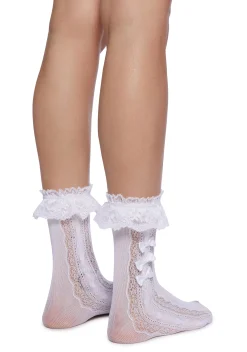 x_Leg Avenue Socks & Tights*Shadow Lace Crew Socks - White