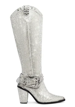 BOY Club Exx Boots|Cowboy Boots*Sharp Sheriff Shine Knee High Boots -Silver
