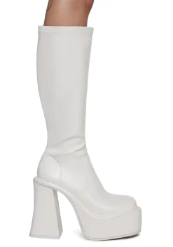 Sugar Thrillz Boots|Platforms*Short And Sweet Knee High Boots - White