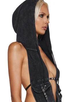 DARKER WAVS Tops*Signal Halter Top With Hood