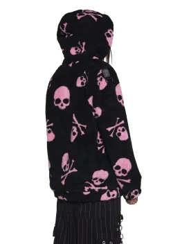 Current Mood Outerwear*Skull On My Sleeve Hooded Sherpa Jacket - Pink