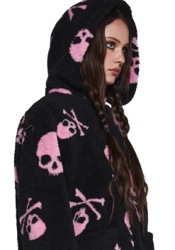 Current Mood Outerwear*Skull On My Sleeve Hooded Sherpa Jacket - Pink