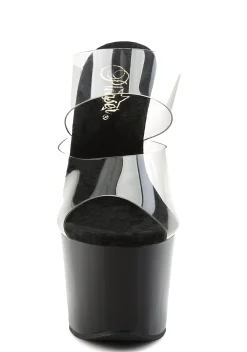 Pleaser Heels|Sandals*Sky-302 Two-Band Platform Slides - Black