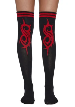 Dolls Kill x Slipknot Socks & Tights*Slipknot Fan Thigh High Socks - Red