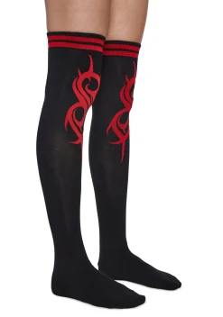 Dolls Kill x Slipknot Socks & Tights*Slipknot Fan Thigh High Socks - Red