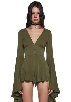 Current Mood Jumpsuits & Rompers|Plus*Soulful Bliss Long Sleeve Romper - Green