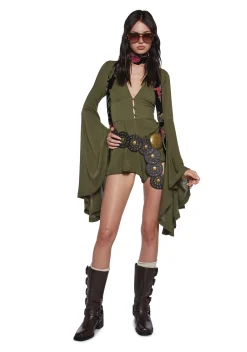 Current Mood Jumpsuits & Rompers|Plus*Soulful Bliss Long Sleeve Romper - Green