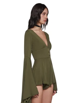 Current Mood Jumpsuits & Rompers|Plus*Soulful Bliss Long Sleeve Romper - Green