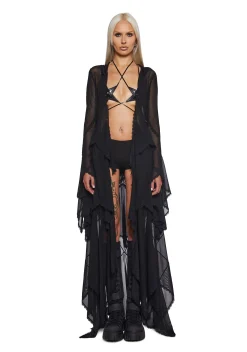 Club Exx Outerwear|Plus*Sparkled Myths Hooded Duster - Black