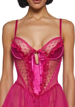 Sugar Thrillz Lingerie*Spoiled But Not Rotten Lace Teddy - Hot Pink