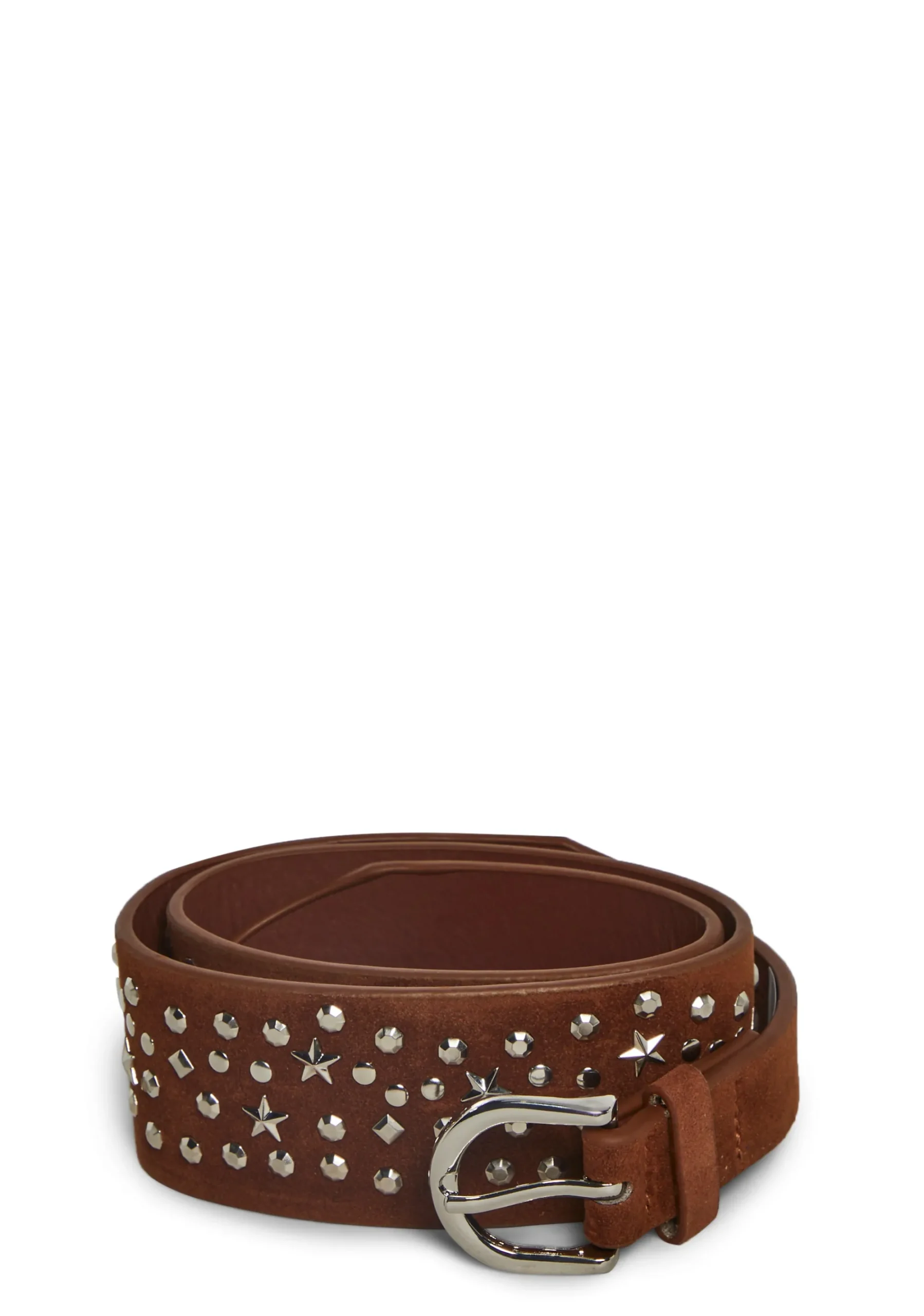 x_Fame Accessories Belts & Harnesses*Star Stud Leather Belt - Brown
