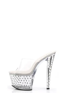 Pleaser Sandals*Stardust-701 Rhinestone Studded Platform Slides - Clear