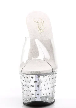 Pleaser Sandals*Stardust-701 Rhinestone Studded Platform Slides - Clear